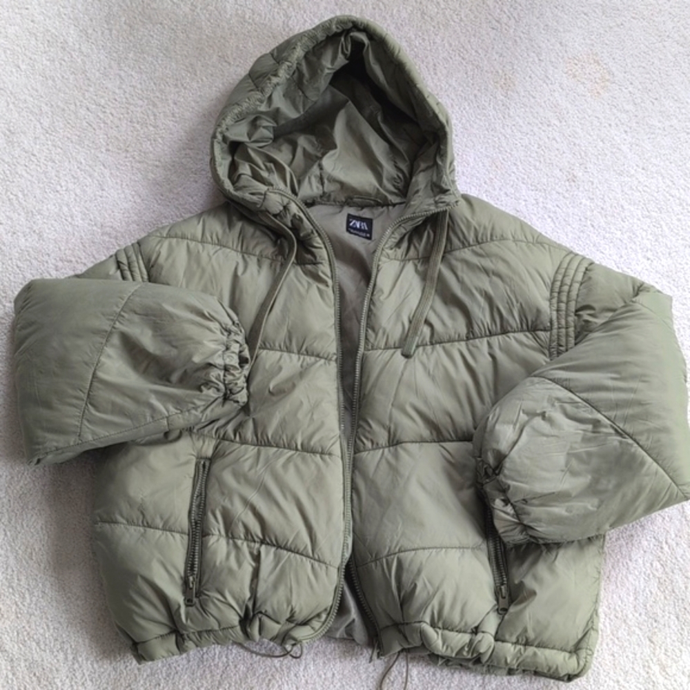 Zara Green Convertible Hooded Puffer / Vest, Size M